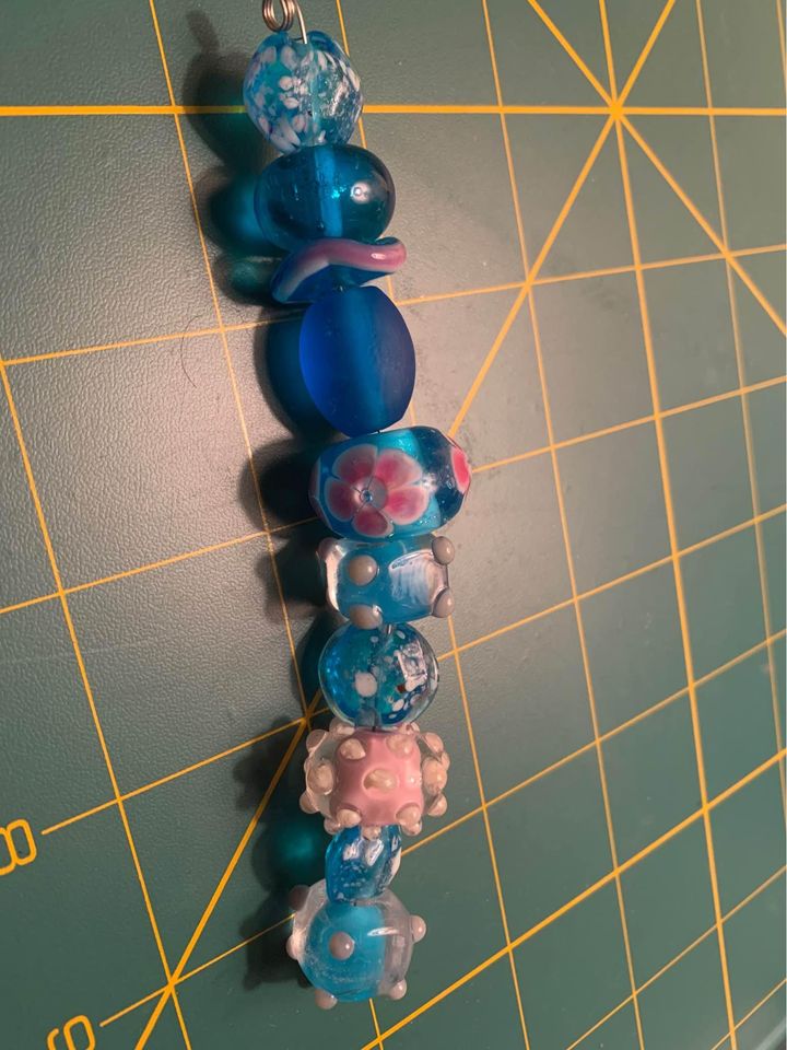 Handmade aqua & pink Glass Lampwork Beads