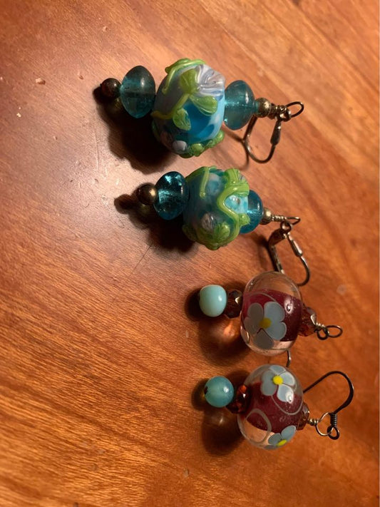 2 Pairs of handmade glass beaded earrings