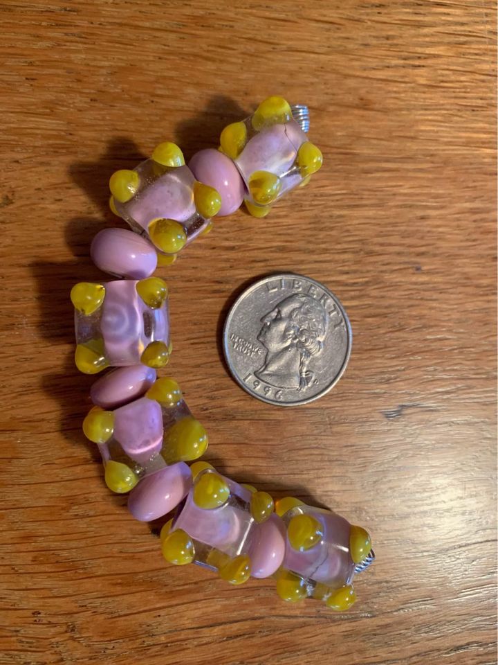 Handmade pink and yellow lampwork glass beads - New