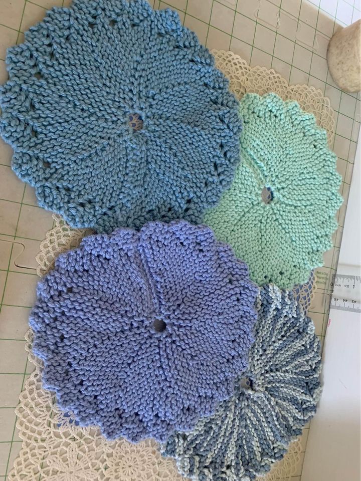 Hand Crocheted Blue Potholders Set Of 4