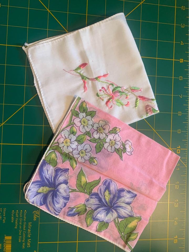 Vintage Pink & Blue Flower Hankies Set #15