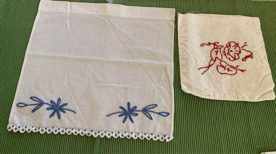 Vintage Hand Embroidered Bag & Small Curtain #11c