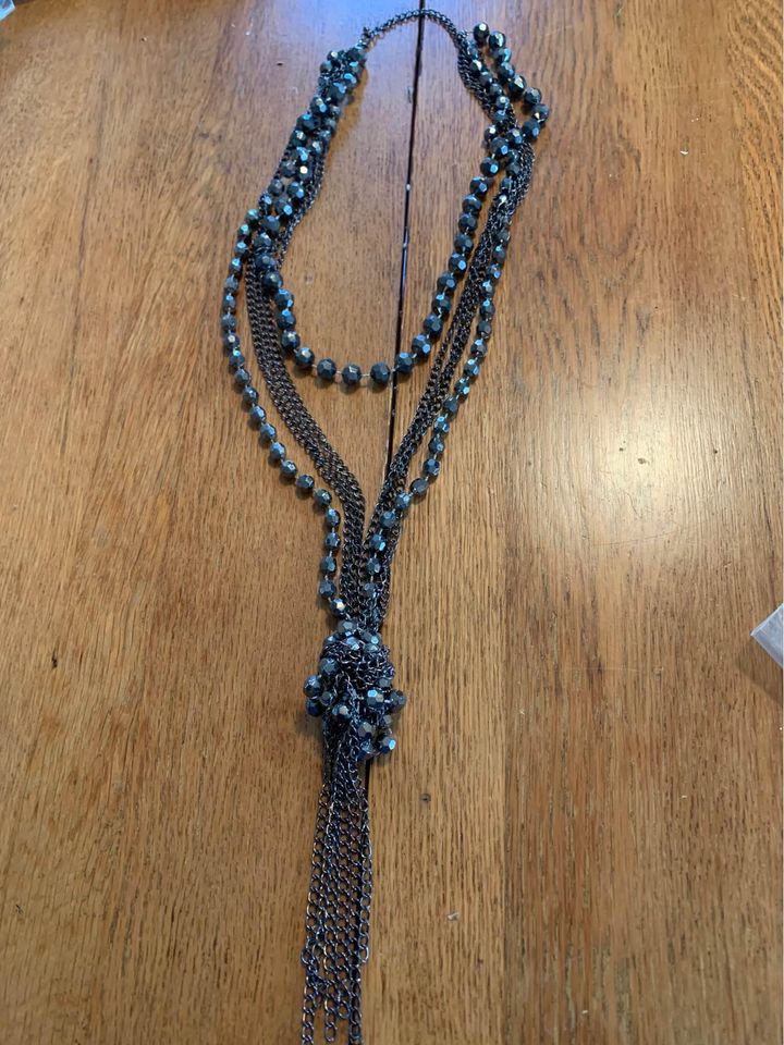 Black beaded necklace 48"