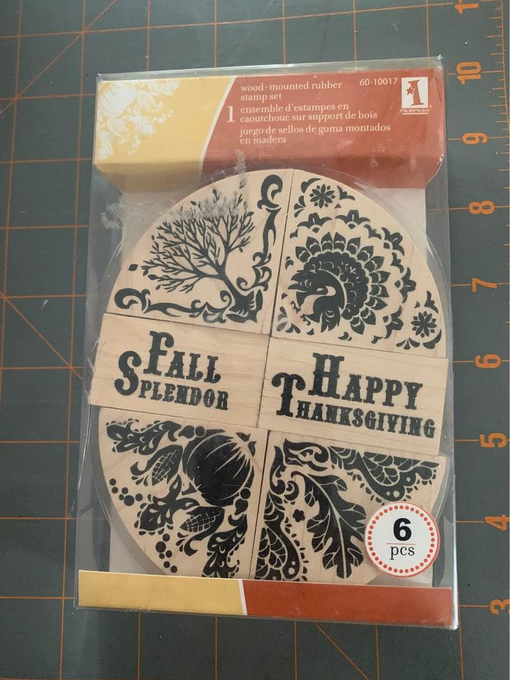 Inkadinkado Harvest oval wood rubber stamp set #1