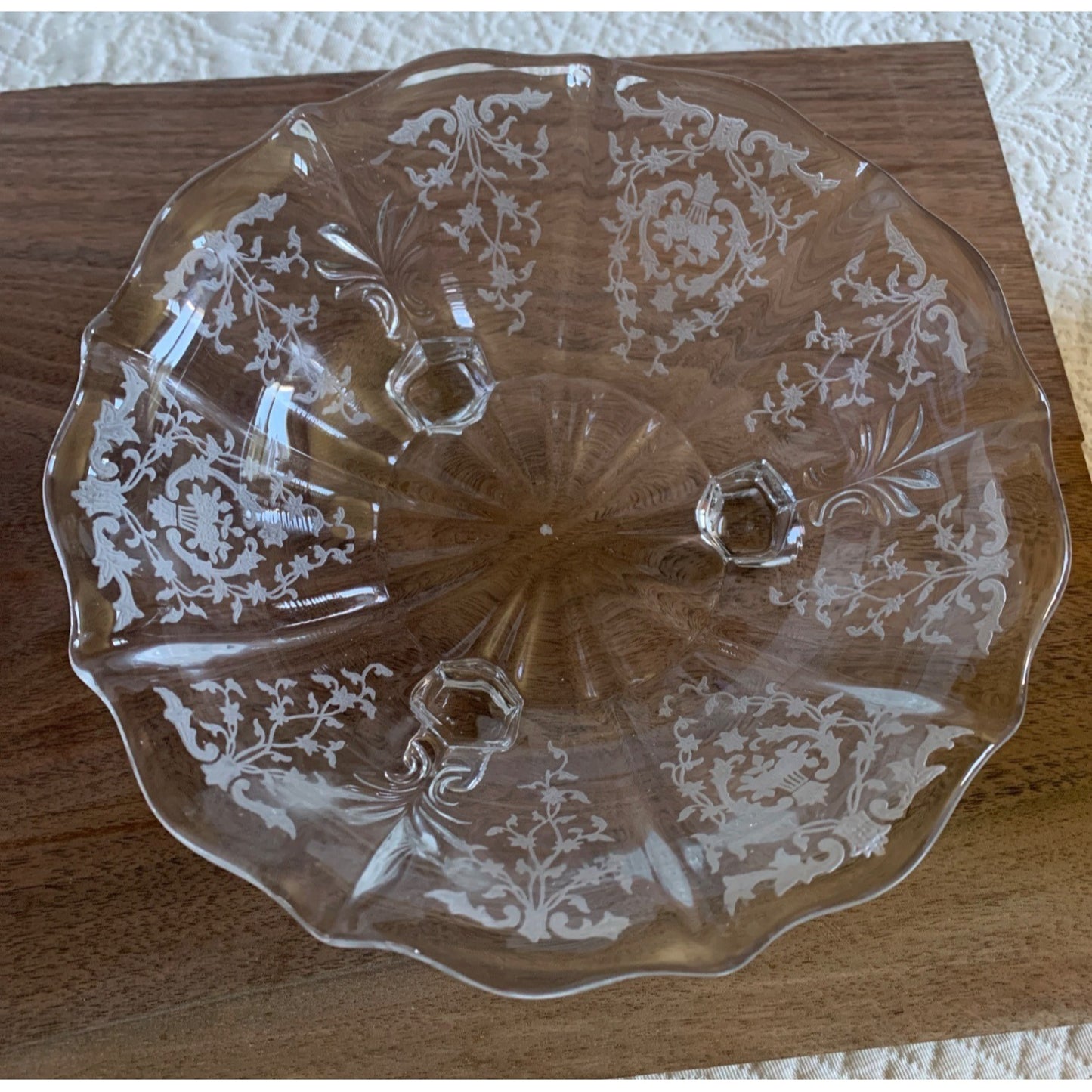 Vintage Fostoria Navarre Depression Etched 3 Footed Candy Glass dish