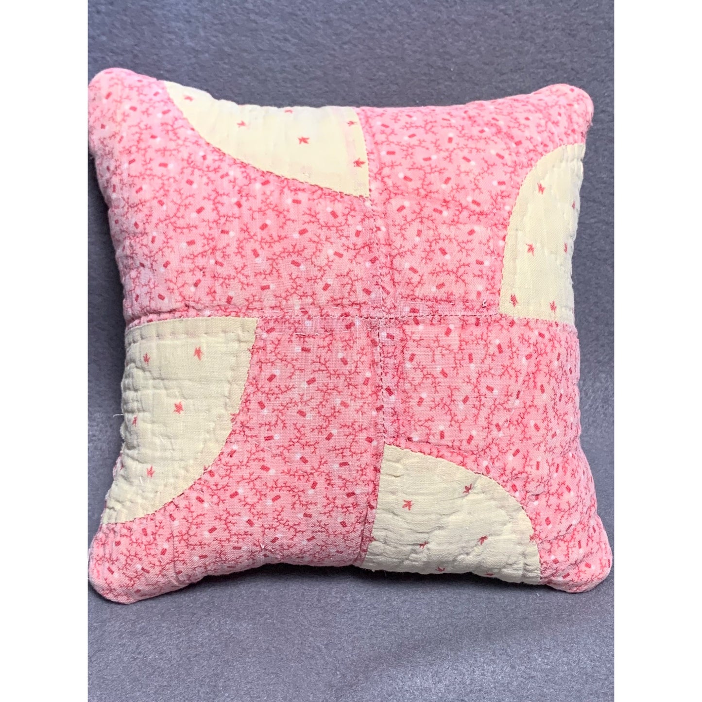 Vintage Handmade Pink & Cream Patchwork Pillow - 7" x 7" Quilted Throw Cushion