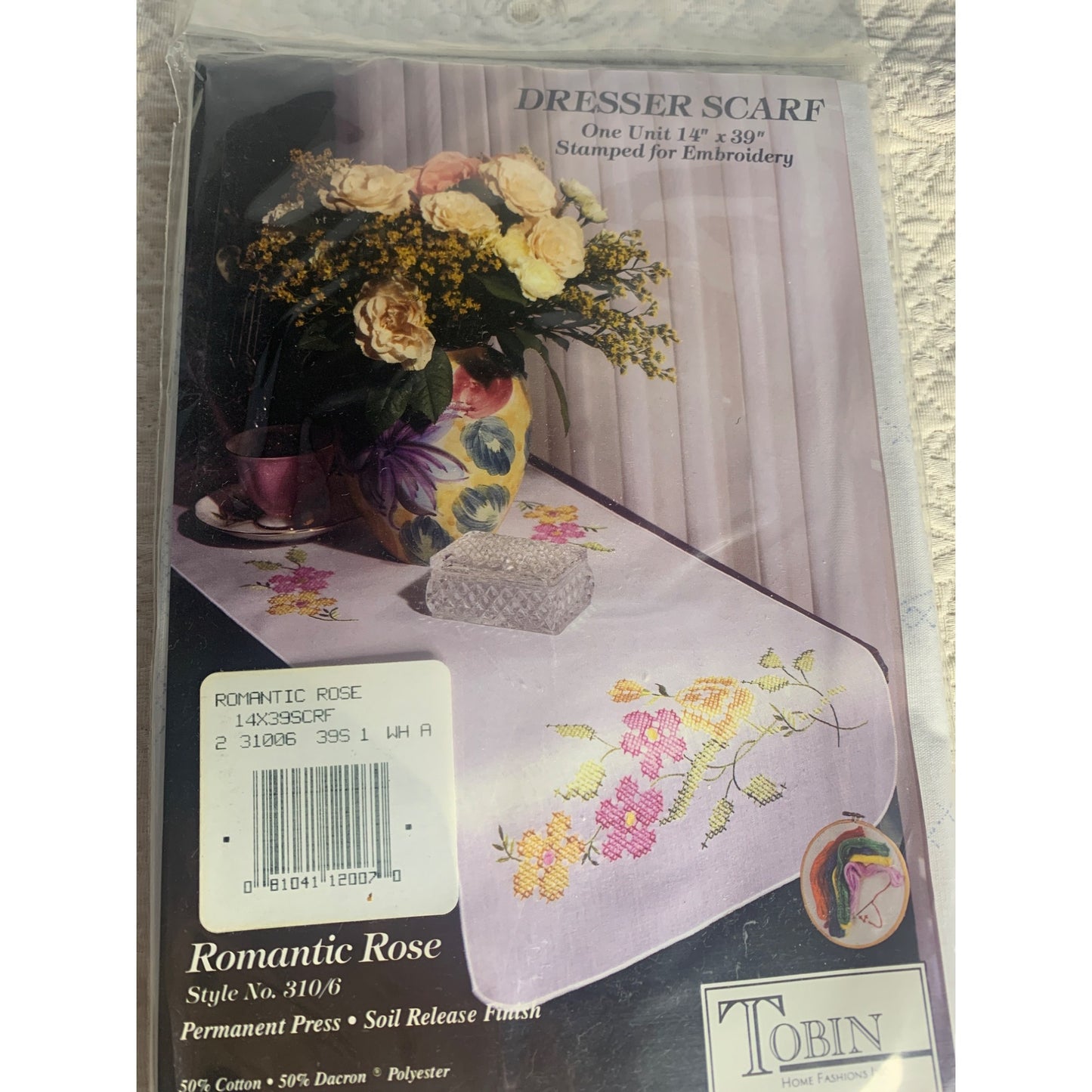 Tobin Romantic Rose Dresser Scarf Cross Stitch Kit - New