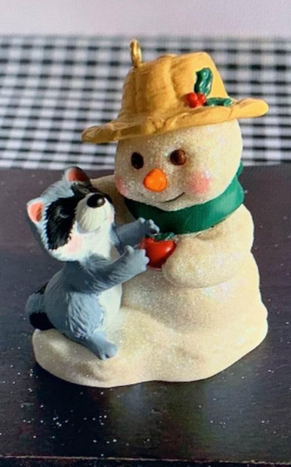 Hallmark Snow Buddies Snowman Racoon Ornament 2001