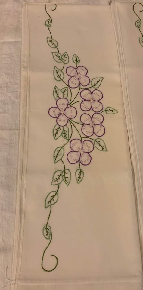 Vintage Hand Embroidered Flower Pillowcase Set of 2 #1