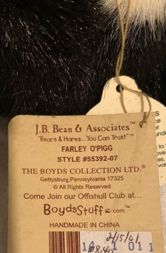 Boyds Farley O’Pigg Pig 8" tall with tag