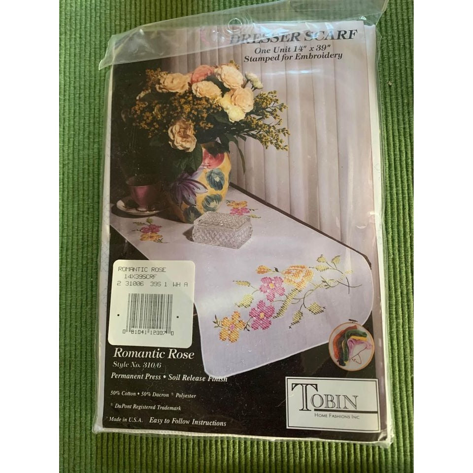 Tobin Romantic Rose Dresser Scarf Cross Stitch Kit - New