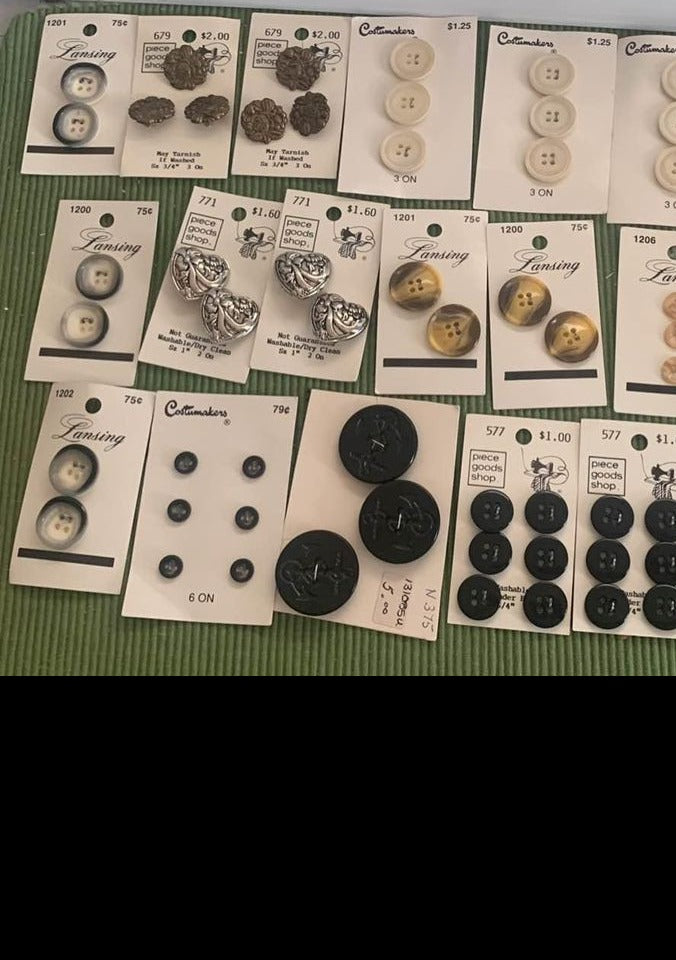 Costumakers & Piece Goods Shop Vintage Sewing Buttons On Cards Set #1h