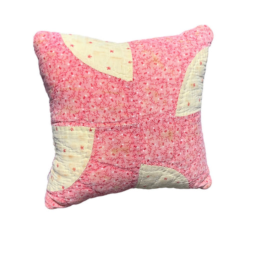 Handmade Pink & White Patchwork Quilted Pillow