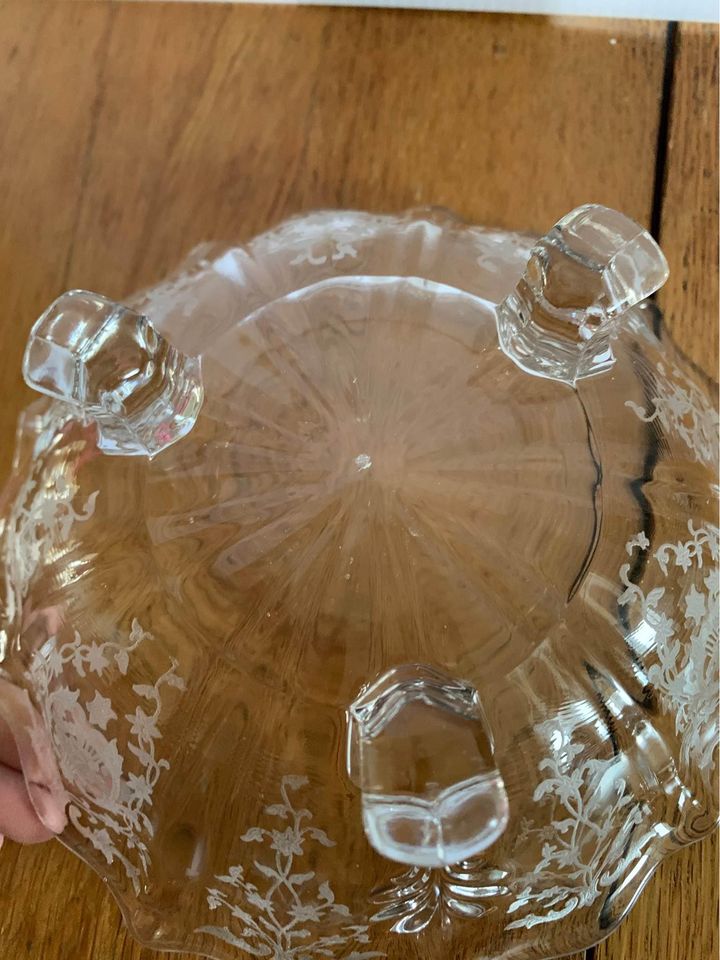 Vintage Fostoria Navarre Depression Etched 3 Footed Candy Glass dish