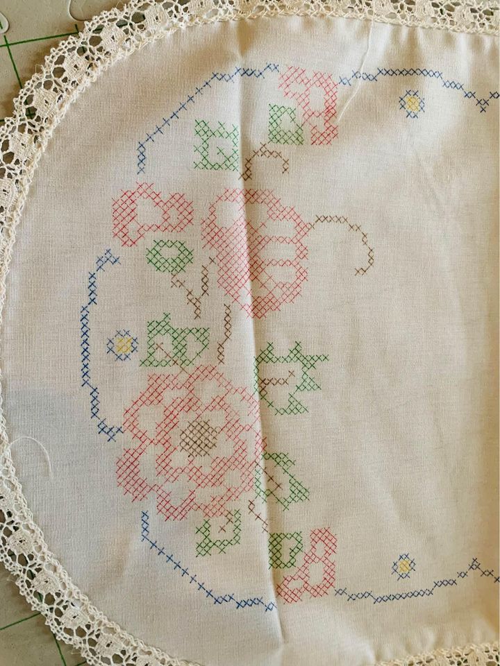 Flower Stamped Cross Stitch Table Runner 13”x36”