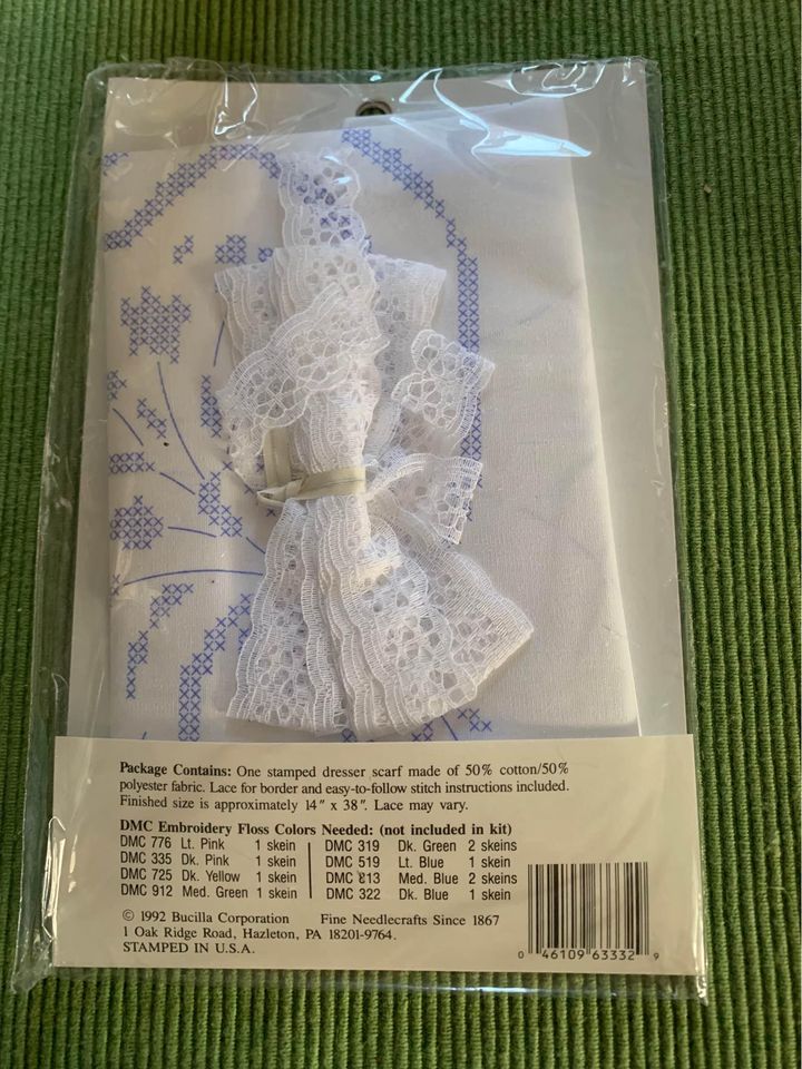 Bucilla Bridal Bouquet Dresser Scarf Stamped Cross Stitch Kit - New