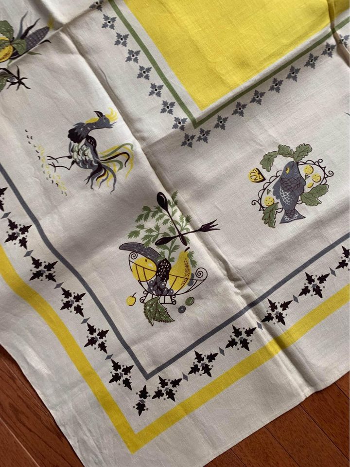 Vintage yellow 51” square tablecloth