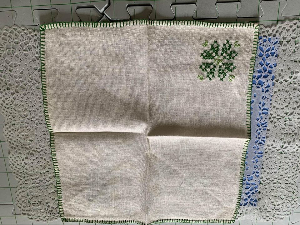 Vintage Green Cross Stitch Napkins Set of 4