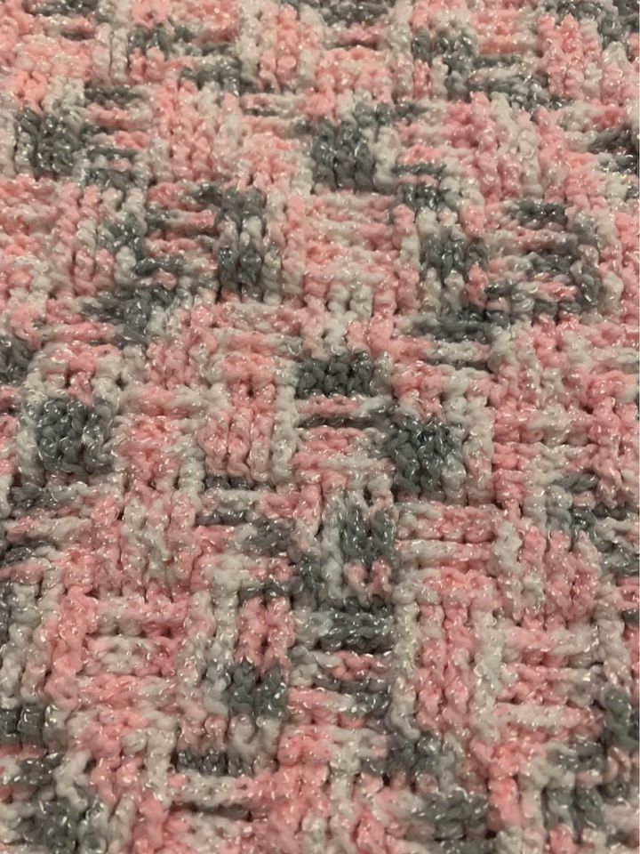 Handmade crocheted pink & gray baby blanket