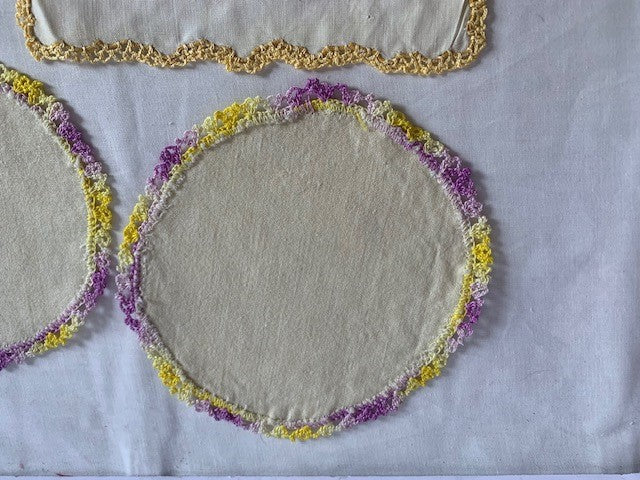 Vintage hand embroidered and crocheted doilies set #46H