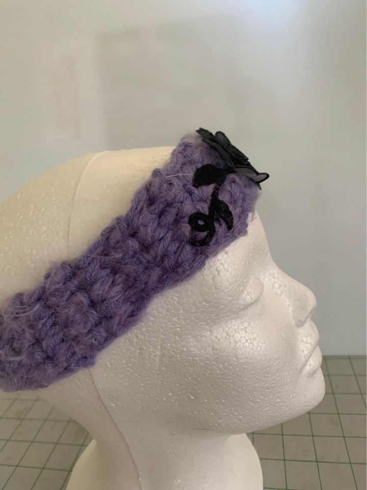 Handmade Purple with Black Flower Crocheted Headband - New