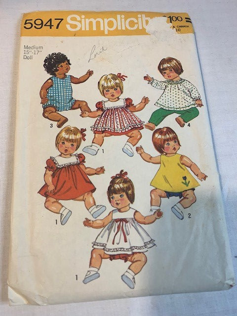 Simplicity 15" to 17" Doll Clothes pattern 5947