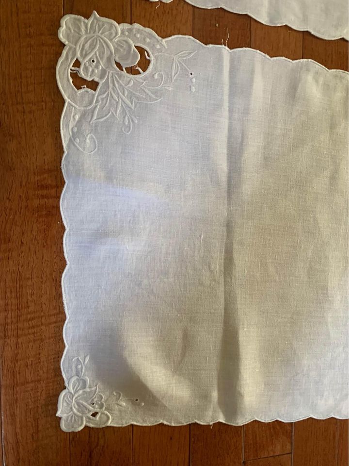 Vintage hand Embroidered & Cutwork Table Runner Set of 2 #14