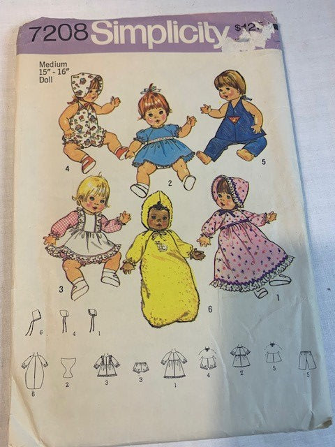 Simplicity 15" & 16" doll Clothes Pattern 7208