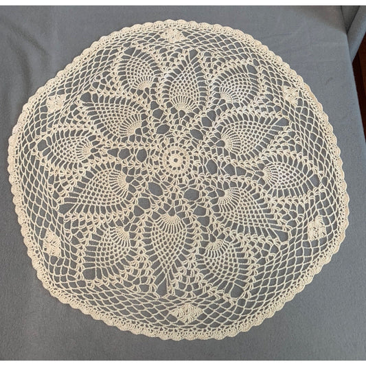 Handmade Crochet Doily 24" Round Lace Table Centerpiece Vintage Ecru Home Decor