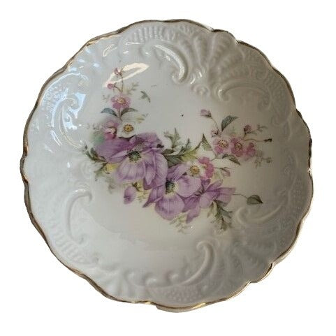 Vintage Purple Pink flower trinket dish bowl 5" bone china