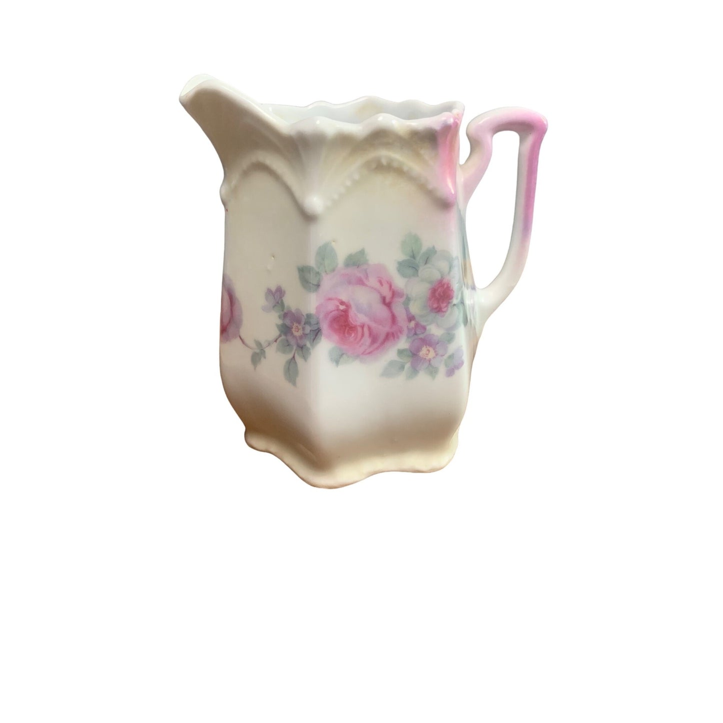 Vintage German Porcelain Creamer Pitcher with Floral Pattern 4 inch tall