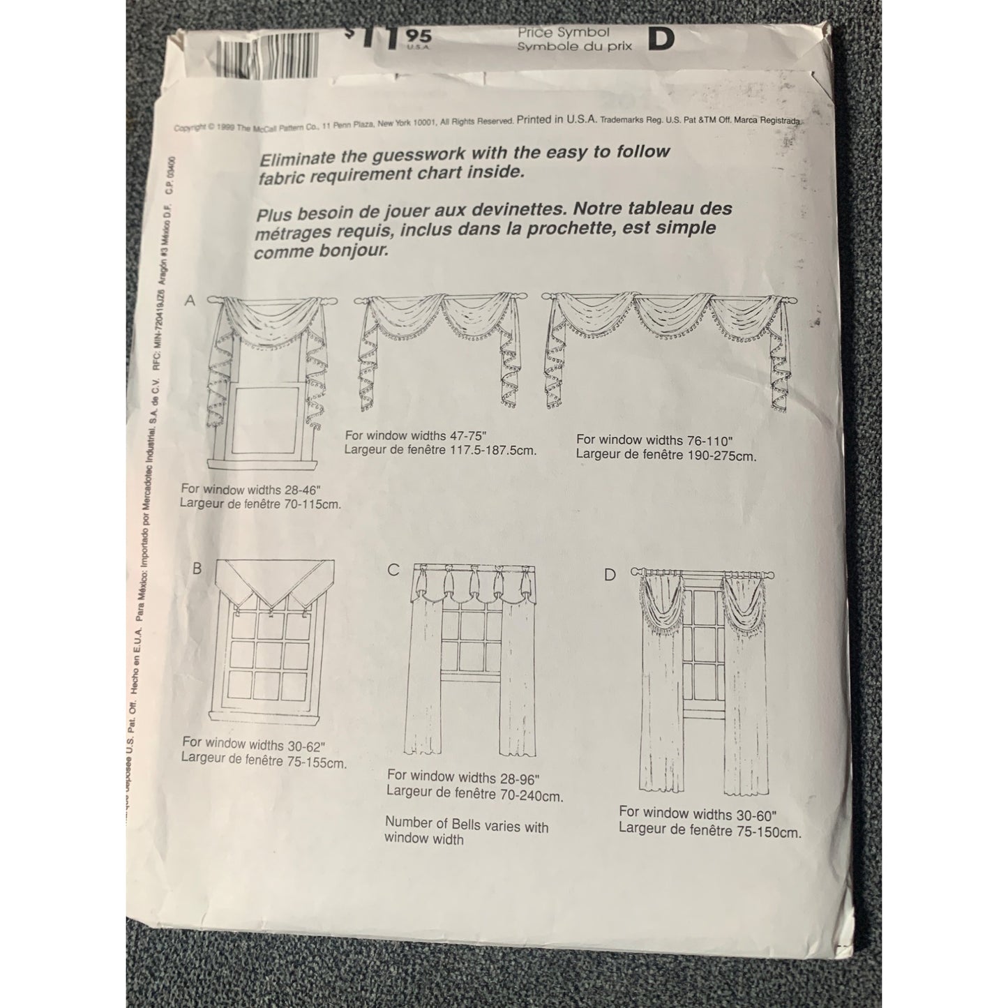 McCall's Home Dec In A Sec Window Treatments Pattern 2019 uncut