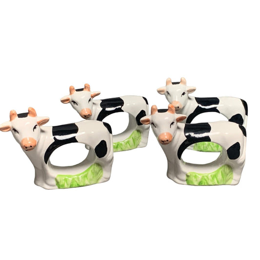 Vintage Cow Napkin Holder Ring Set of 4 Ceramic Farmhouse Decor