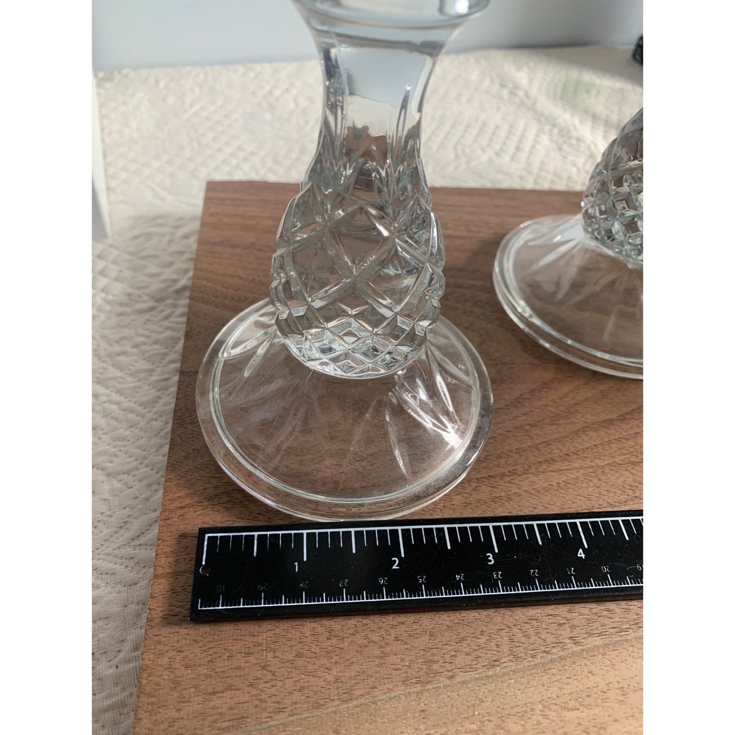 Cambridge Pineapple Pattern Clear Pressed Glass Candle Stick set of 2 6 inch tall