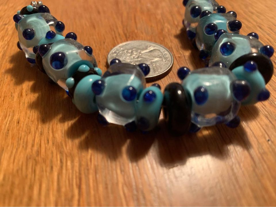 Handmade Turquoise and blue lampwork glass beads - New