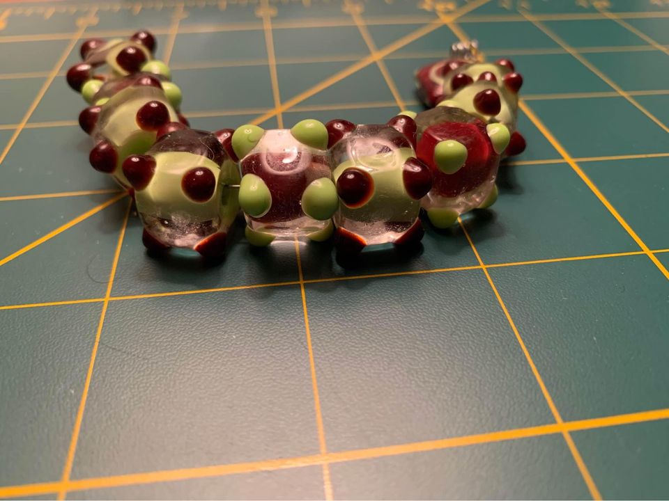 Handmade green & brown lampwork glass beads