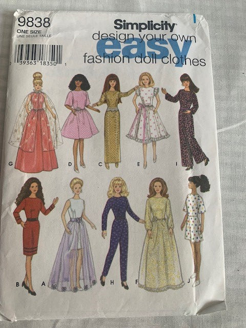 Simplicity Barbie 11.5" Doll clothes pattern #9838 - uncut