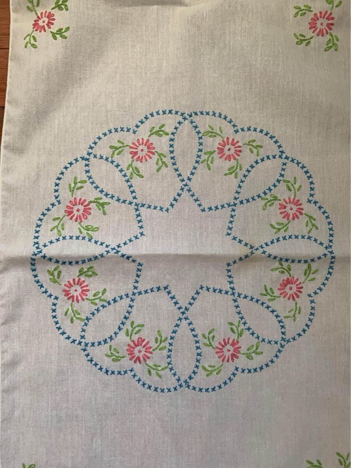 Hand embroidered Heart table runner