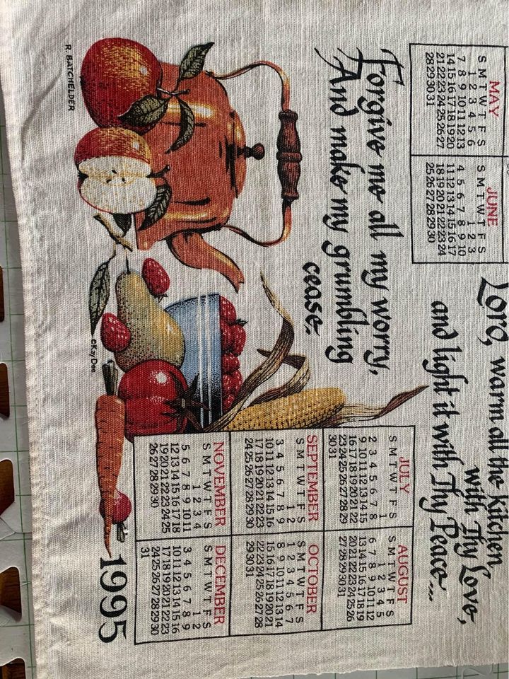 Vintage 1995 Kay Dee Calendar Linen Towel