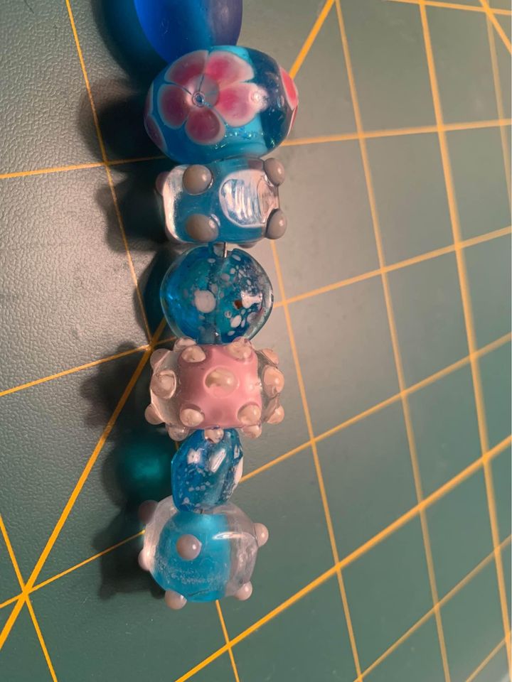 Handmade aqua & pink Glass Lampwork Beads