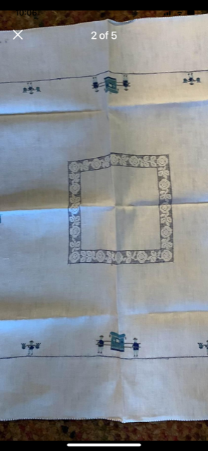 Vintage cutwork & cross stitch tablecloth 31x34