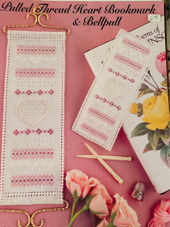 Pulled Thread Heart Bookmark & Bell Cross Stitch Design Book