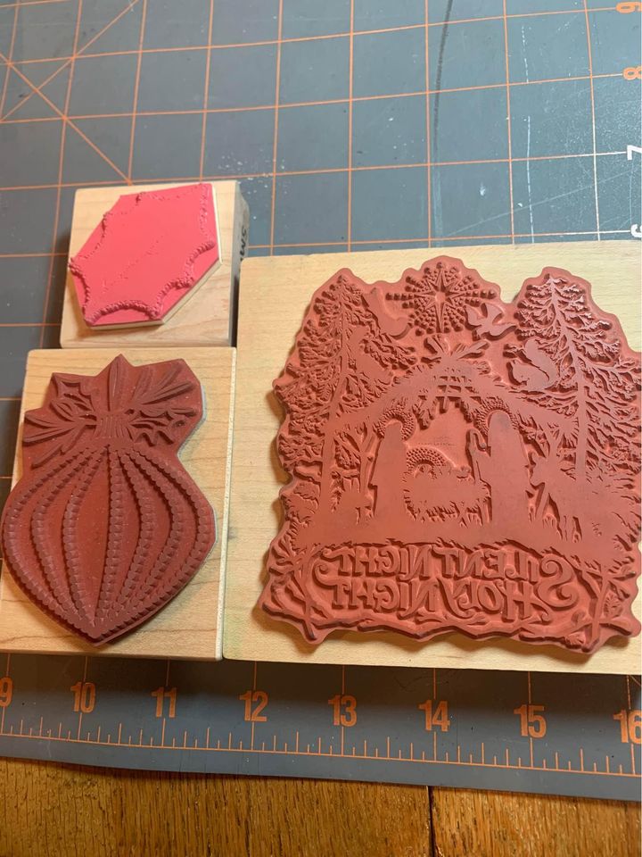 Silent night ornament holly leaf rubber stamp set #4