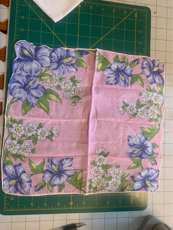 Vintage Pink & Blue Flower Hankies Set #15