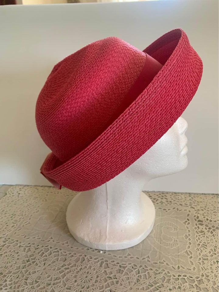 Vintage Pink Hat With Ribbon Bow Sz Large