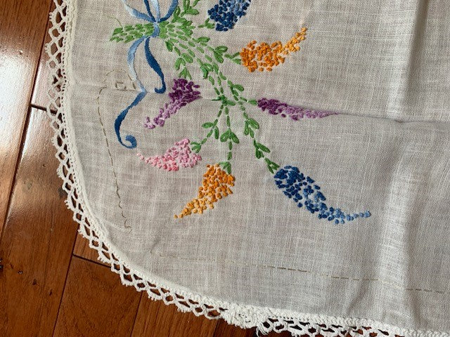 Vintage Emboidery Flower Linen Table Runner #20w