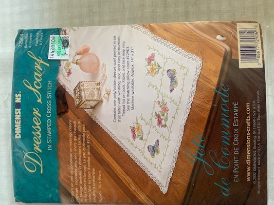 Dimensions Butterflies & Flowers Dresser Scarf stamped cross stitch kit - New