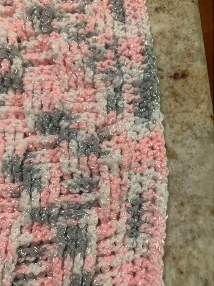 Handmade crocheted pink & gray baby blanket