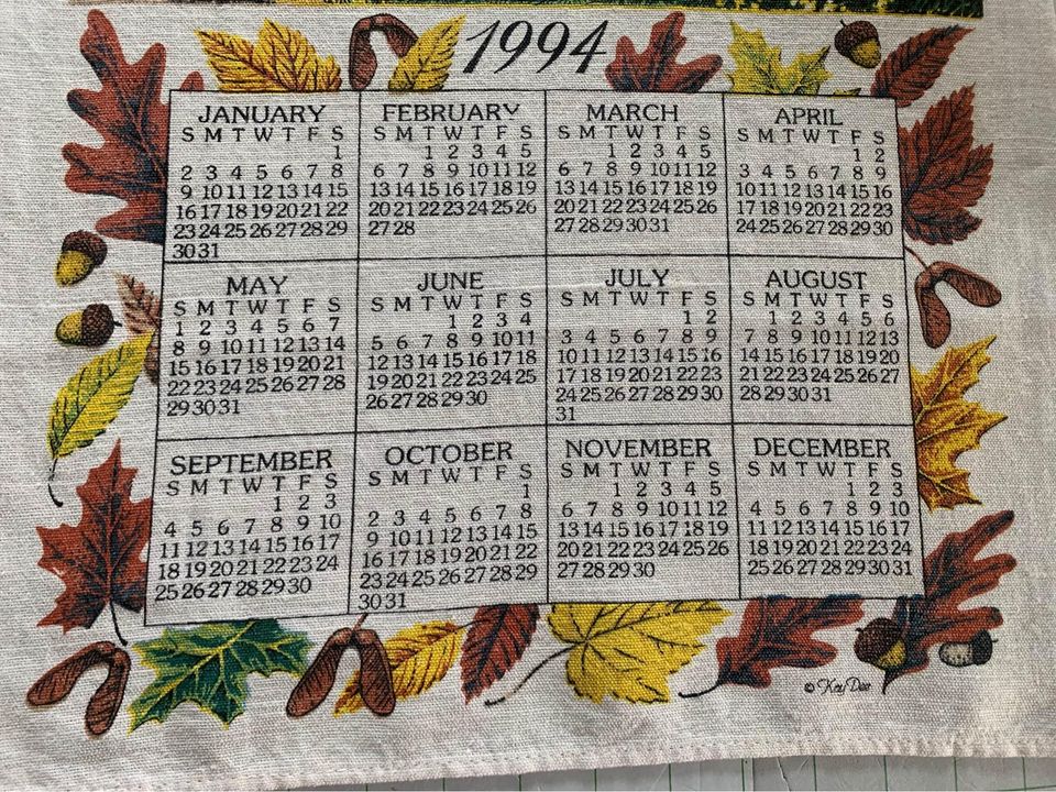 Vintage 1994 Kay Dee Calendar Linen Towel