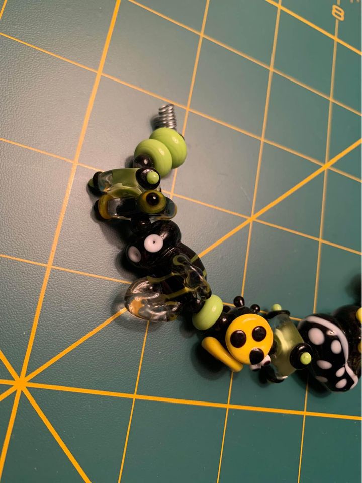 Handmade Yellow, green & black Lampwork Glass Beads - New